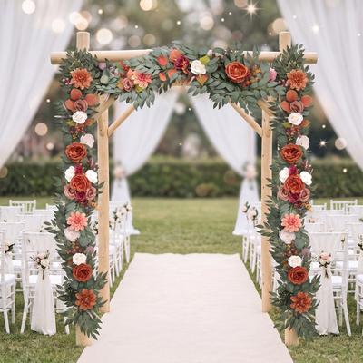 Garvee 6FT Artificial Silk Rose Flower Garland for Fall Wedding Decor,For Wedding Arches, Table Runners
