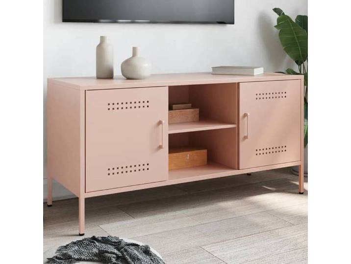 Meuble TV rose 100 5x39x50 5 cm acier support TV buffet TV meuble multimédia banc TV armoire hifi centre de 842989