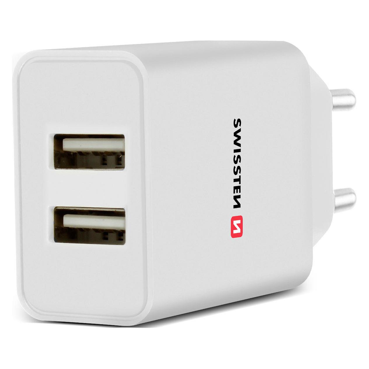 Swissten 2.1A USB-Netzladegerät mit Smart IC + USB-C Kabel (10 W, 2 Ports) (22053000)