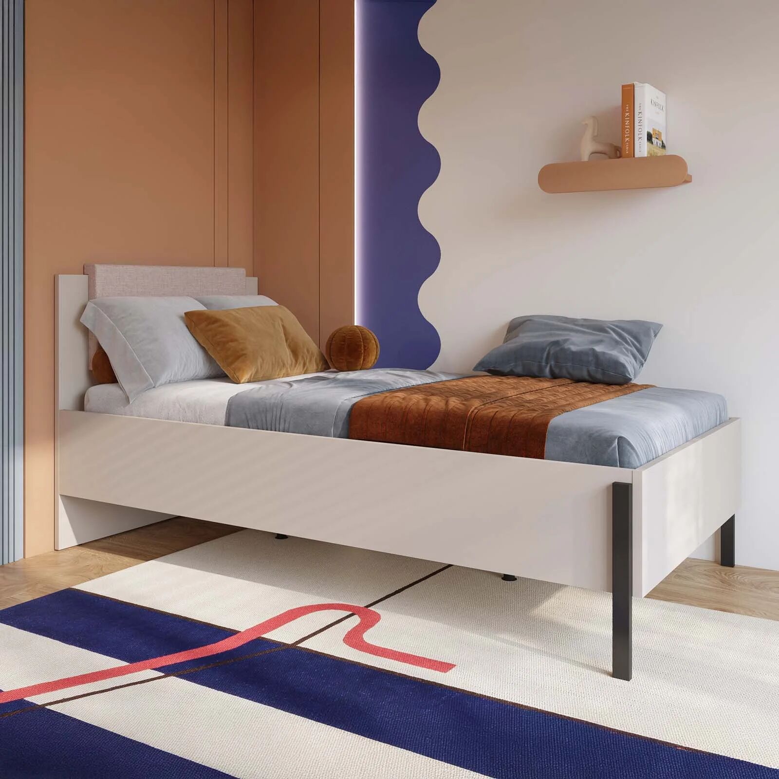 garneroarredamenti Letto singolo 100x200cm testiera imbottita beige cashmere Simple