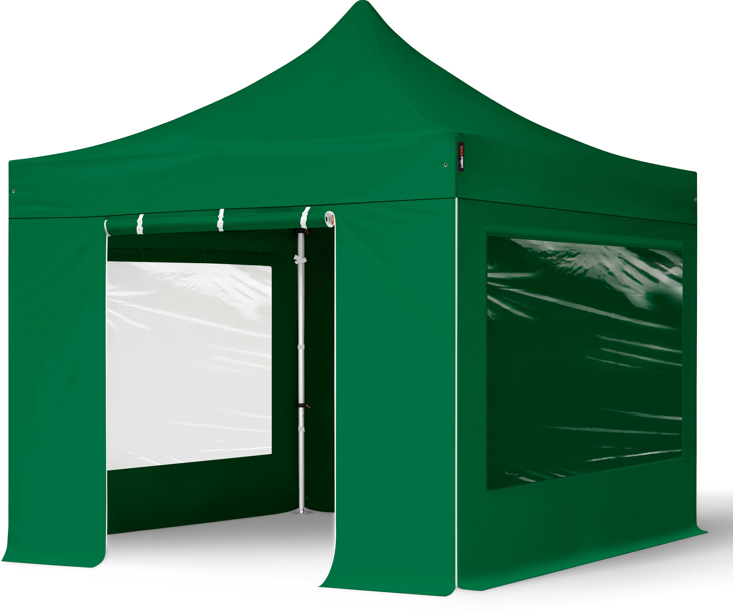 TOOLPORT 3x3m, aluminium, easy-up-pavillon, 4 sidedele, mørkegrøn - (600145)