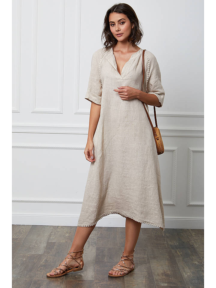 Fleur de Lin Leinen-Kleid "Granel" in Beige - L