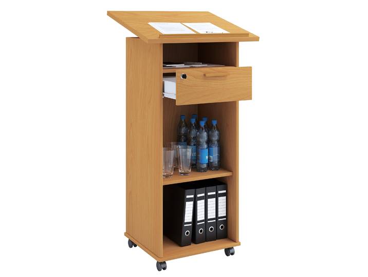 Bürowagen VCM Holz Stehpult Rednerpult Stehtisch Rollen Melta , braun (buche), B:60cm T:50cm, Tische, Bürowagen