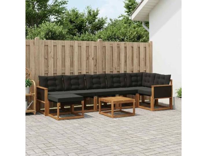 RJPLMFV Außensofa, Akazie, massiv, Textil, Braun, 8-teilig Kissen, praktische Armlehnen, Lattenrost, pflegeleicht, für Garten und Terrasse