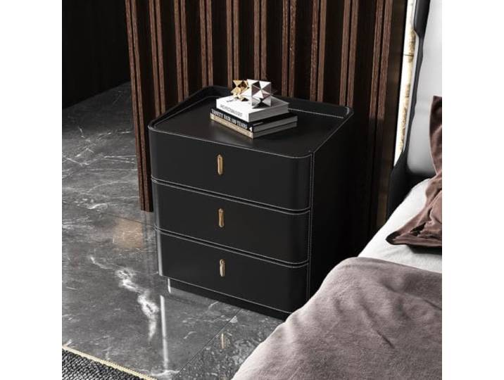 Nachttisch 3 Schubladen Beistelltisch Aufbewahrungsschrank Geräuscharme Schienen Ohne Schrankbeine Für Schlafzimmer/Wohnzimmer(Black,60cm/24in)
