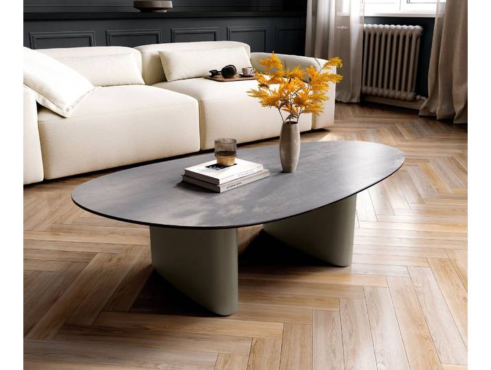 Couchtisch Edge Oval 140x75 cm Keramik Beton Grau Ovada Effektfinish Titan, Couchtische