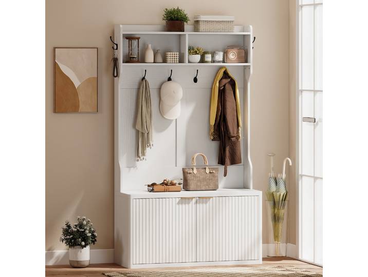 HOMCOM Porte-Manteau 4 en 1 Moderne avec Étagère 100x38x172 cm Blanc