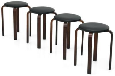 Costway Set of 4 Bentwood Round Stool Stackable Dining Chairs with Padded Seat-Black