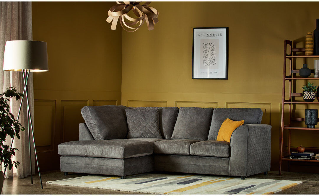 Mercury Chaudri 3 Seater Corner Sofa Chaise Pewter 84cm H X 214cm W X 164cm D