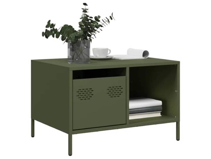 HEFZGDB Industrie-Stil Couchtisch Olivgrün 68,5x50x43,5 cm aus Kaltgewalztem Stahl mit Stauraum und Verstellbaren Beinen für Wohnzimmer