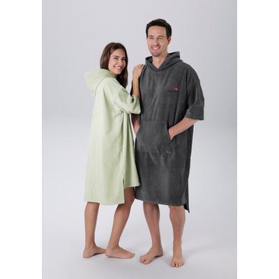 Badeponcho KANGAROOS "Summer, ideal für Sauna, Spa & im Urlaub, Damen & Herren" Gr. S, grau (anthrazit), L:100cm, Frotteevelours, Hausmäntel, Surfponcho, mit Bauchtasche, 100% Baumwolle, Frottee