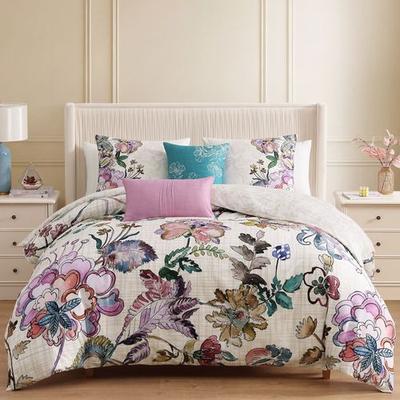Zako Llc Watercolor Jacobean Comforter Bed Set Ivory/Beige, Queen, Ivory/Beige