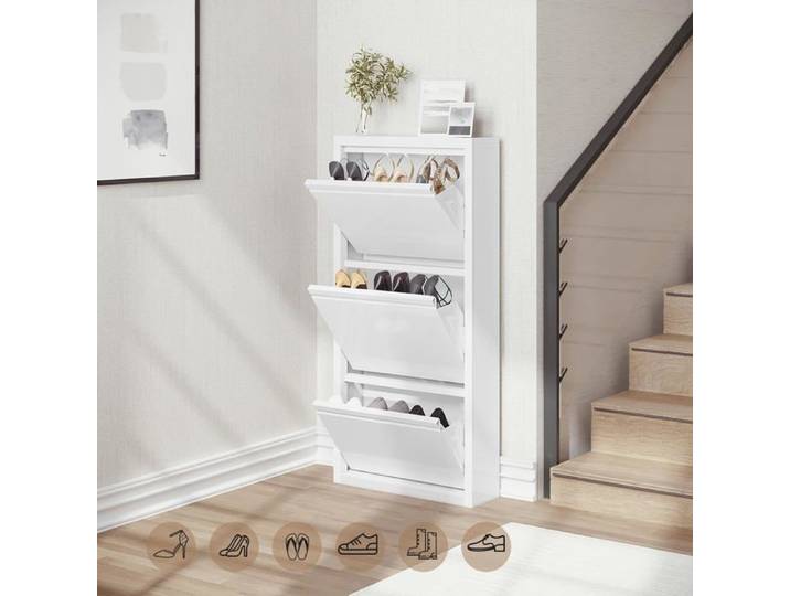 WOLTU Armoire Chaussure en Métal Meuble Chaussure avec 3 Étagères 3 Portes Abattantes sans Montage Blanc W0ITT3066