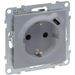 Legrand 765226 SEANO Schutzko-Steckdose + USB-C mit Steckklemmen, Farbe: Aluminium lackiert