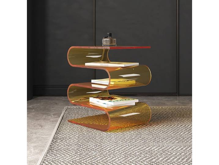 Table d'appoint Joylive en acrylique transparent pour salon, avec porte-revues et étagère, Nouveauté 2026