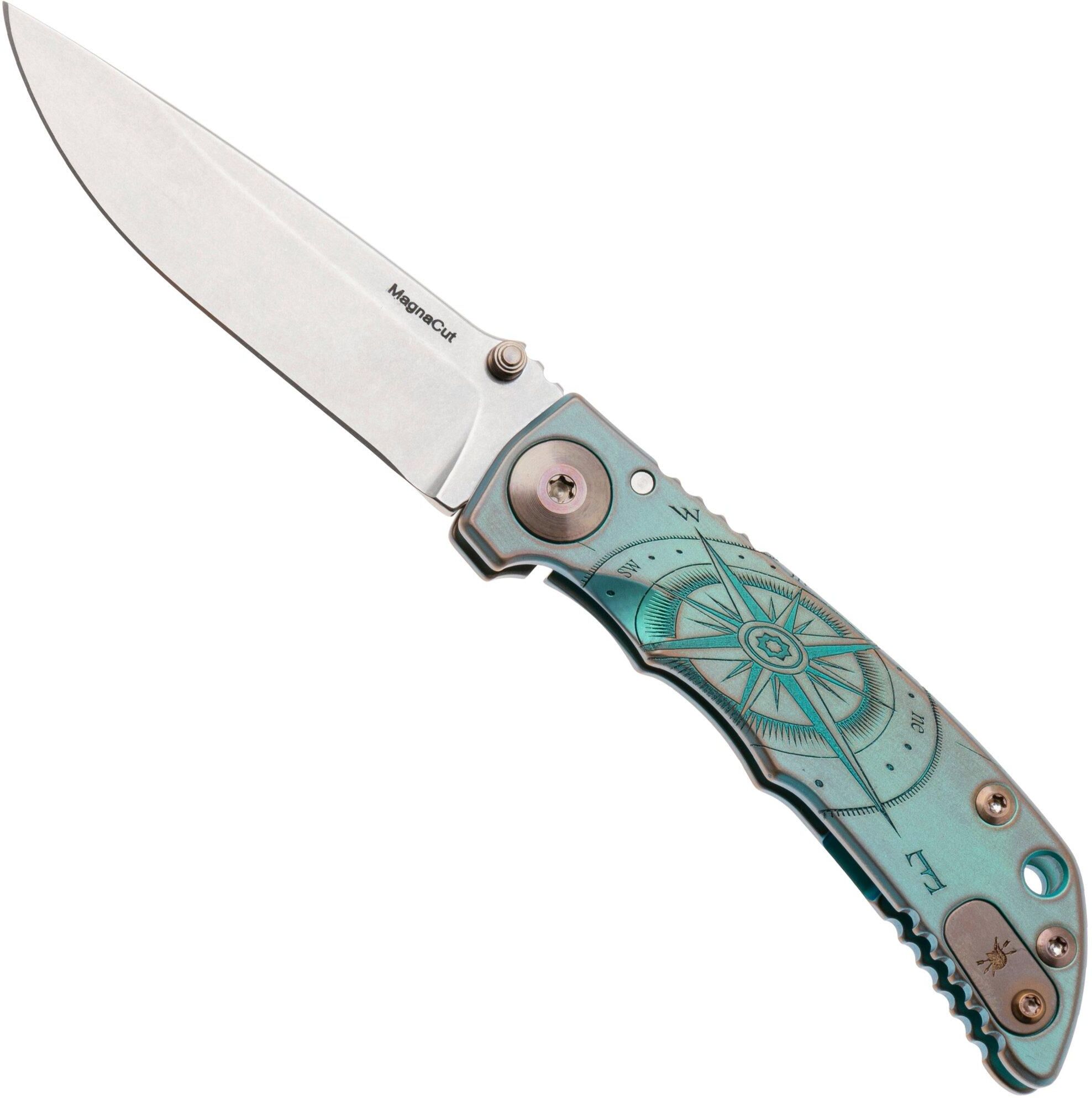 Spartan Blades Spartan Harsey Folder 3.25 SF10C-COMPASS, Stonewashed CPM MagnaCut, Compass Green/Bronze Anodized Titanium coltello da tasca