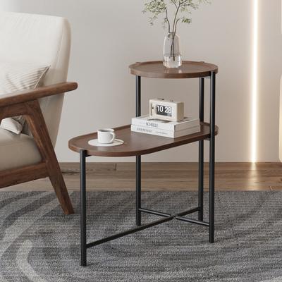 "GDFStudio - Modern Compact Multifunctional 2-Tier Side Table with Smooth Edge Shelf, Metal Frame & X-Shaped Support - 27.55""L"