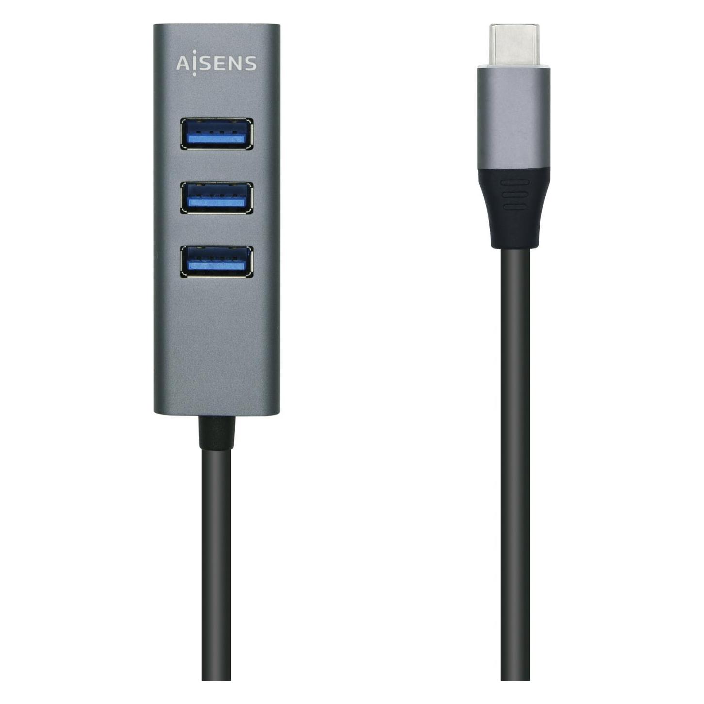 Aisens hub usb 3.1 usb-c, usb-c/m-4xtipo a/h, gris, 15cm (USB-C, 4 Ports) (A109-0508)