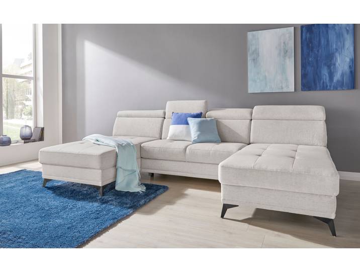 Wohnlandschaft, Webstoff, Beige, 296×173 cm, U-Form, Mit Bettfunktion, Modern, Inosign