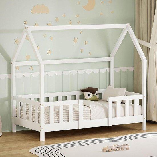Kinderbett im Hausstil - Montessori-Bett - Für einen sicheren Schlaf - Mit Sturzschutz - 70x140 cm - Weiß