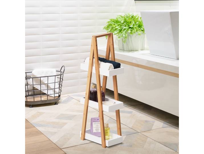 HOMCOM Étagère Salle Bain Bambou 3 Paniers Blanc