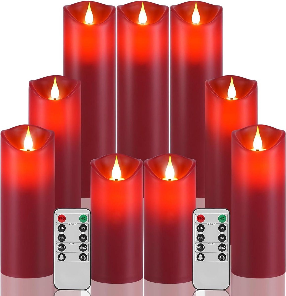 Set van 9 rode LED kaarsen met ingebouwde lichtslingers voor sfeervolle decoratie