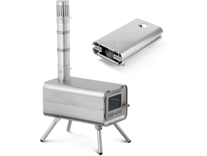 Naturehike Camping-Klapp-Zeltofen aus reinem Titan, 2,0 kg, tragbarer Holzofen mit Kaminrohren, für Outdoor-Kochen und Heizen, Rucksackreisen, Herd, Outdoor, Camping, Wandern