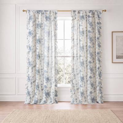 Madison Park Adele Ruffle 210gsm, 95% Polyester, 5% Linen Adele Ruffle Curtain Window Panel, Rod Pocket