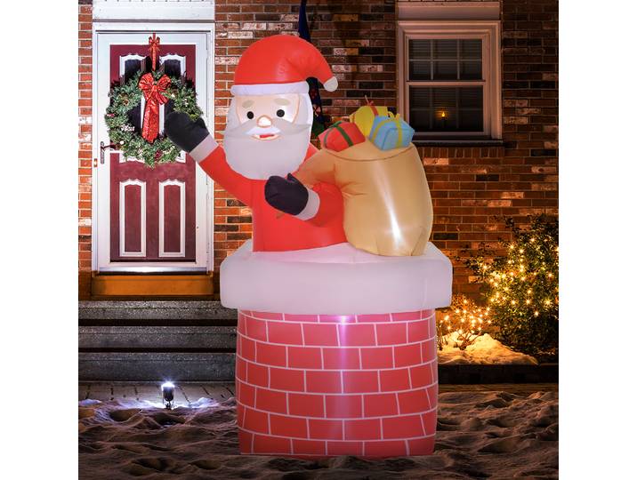 Outsunny Père Noël Gonflable LED Extérieur 130x82x195cm Rouge