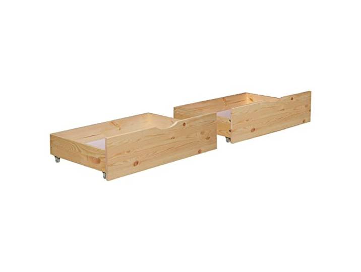 Homestyle4u 2er Set Bettkasten Holz Natur - Rollen Bettschubladen 82 cm