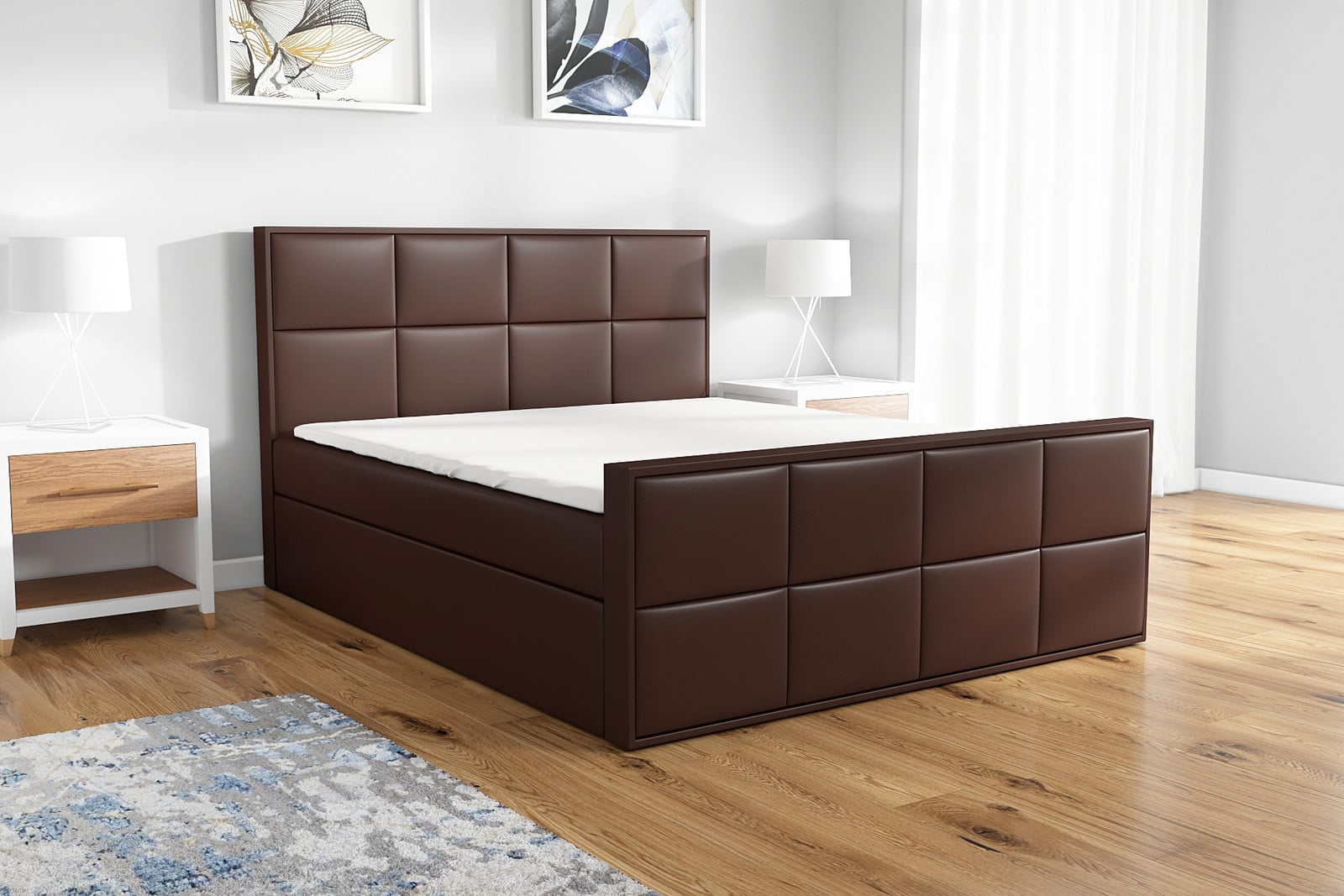 Mebloland Boxspringbed OMAR 140x200 met 2 lades, Bonell-matras, topper en hoofdbord