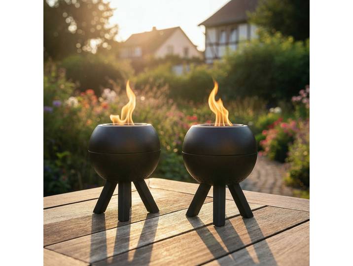 2er-Set Mini Tischfeuer, schwarz, 22 x 22 x 27 cm