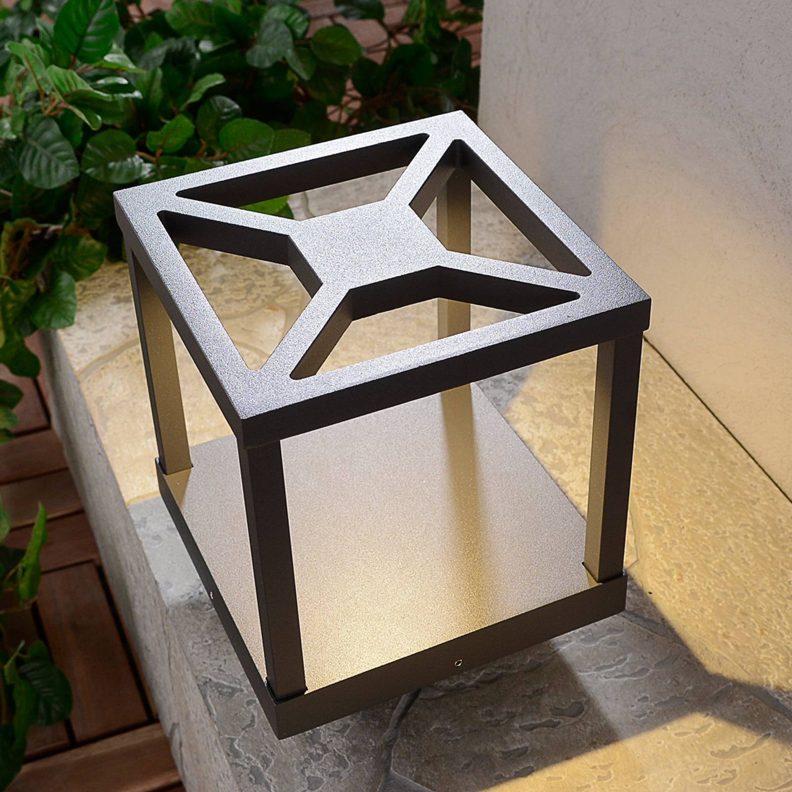 LED Pillar Light Lealan Lucande, Black, Aluminium, Modern, Outdoor lights