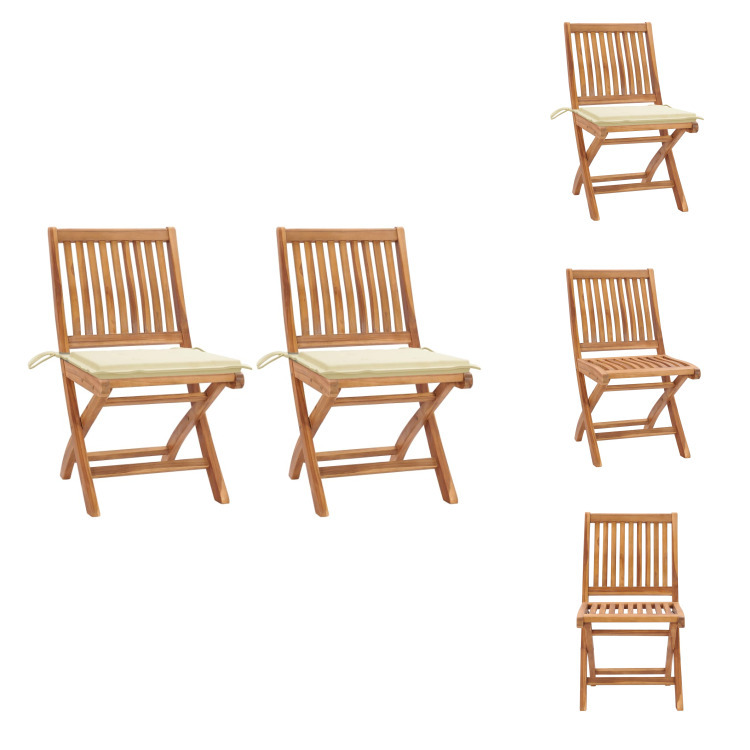 vidaXL Gartenstühle 2 Stk. mit Cremen Kissen Teak Massivholz - Gartenstühle