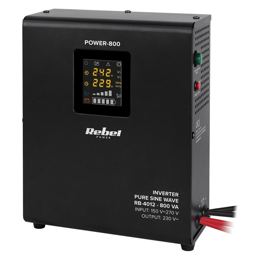 Rebel Notwandnetzteil POWER-800 - Wechselrichter mit reiner Sinuswelle und Ladefunktion 12V 230V 800VA/500 (RB-4012)
