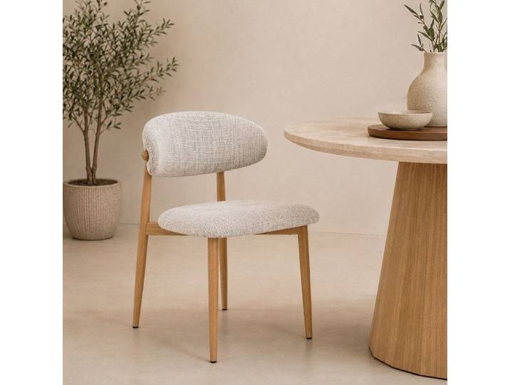 Milton & Oldbrook Chenille Chaise de Salle à Manger Vannes Beige - Chêne