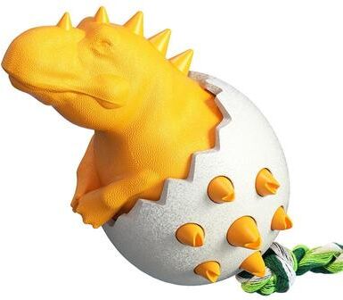 Inspired Deals Dinosaur Egg Dog Dental Chew Toy With Rope For Teeth Cleaning And Tough Chewers orange