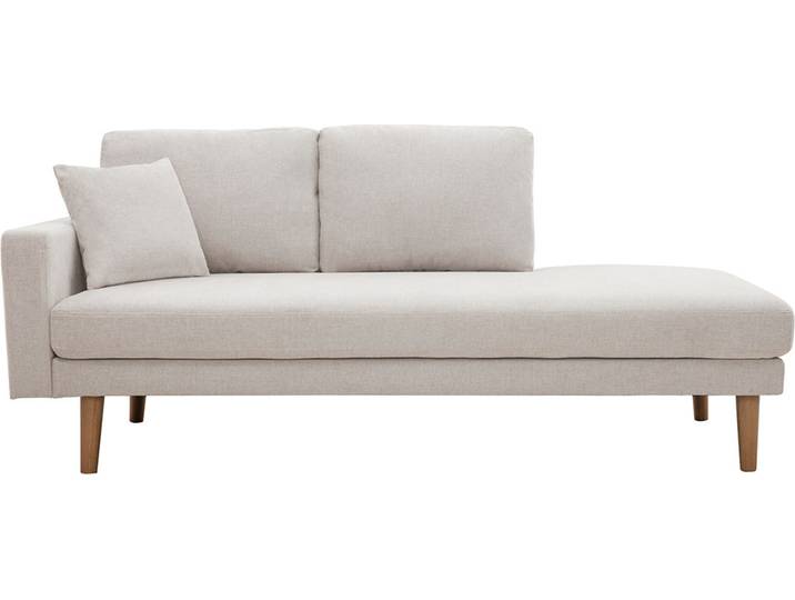Méridienne scandinave en tissu effet velours texturé beige et bois clair BERTILLE