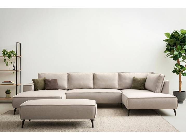 Wohnlandschaft GOODPRODUCT TVINNU Leinenoptik, 354, mit Hocker , beige (hellbeige), B:354cm H:83cm T:193cm, Sofas, Wohnlandschaft, Recamiere rechts/links, stellbar zum Schlafsofa (Krokodilverbinder)