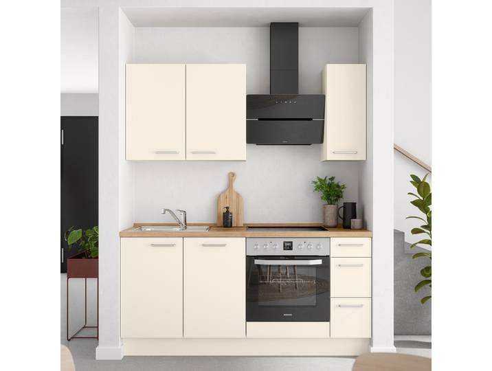 Küchenzeile High-Line Touch Variante A 180cm Ausrichtung rechts Beige/Magnolia/Eiche Sierra Dekor Laurus