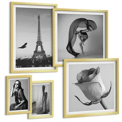 BILDER SET 5er Set - 50x50 cm & 20x30 cm & 40x60 cm Goldrahmen - Stilvolle Porträts eleganter Frauen
