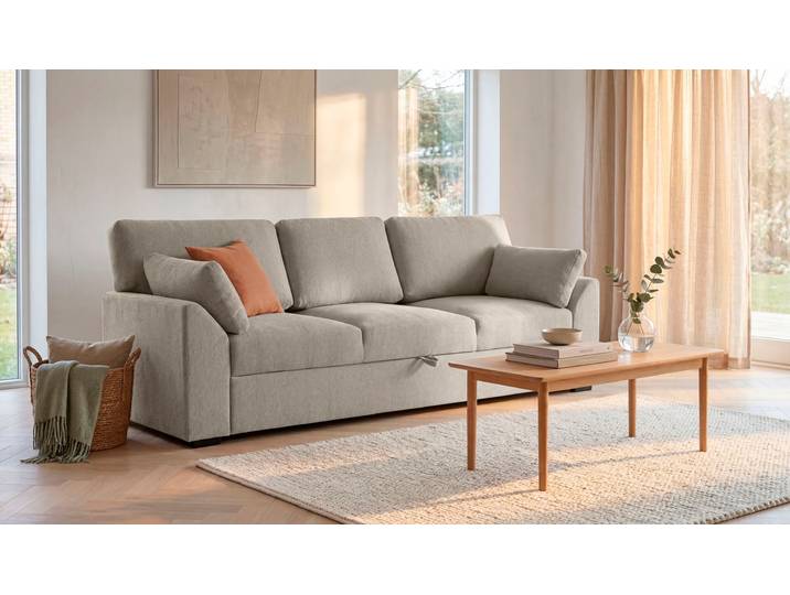 3-Sitzer, Braun (Cappuccino), 233x86 cm, Chenille, Mit Bettfunktion, Klassisch, Home-affaire