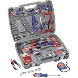 kwb Werkzeug-Koffer inkl. Werkzeug-Set, 65-teilig, gefüllt, robust und hochwertig, ideal für,den Haushalt oder oder die Garage, im praktischen Kunststoffkoffer, Mehrfarbig