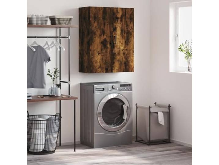 RJPLMFV Wandschrank, rauchfarbene Eiche, 69,5 x 34 x 90 cm Feuchtigkeitsbeständiges Holz, geräumige Regale, staubdichte Türen, einfache Wandbefestigung