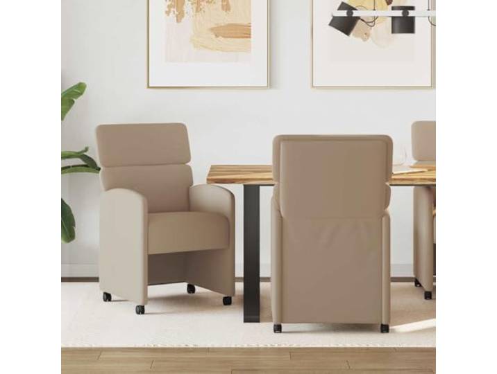 YUTAASU Esszimmerstühle mit Rollen 2 STK. Kunstleder Cappuccino Stabiles Metallgestell, Ergonomisches Design, Pflegeleicht, Rollen Bewegen Leicht, Montage Einfach