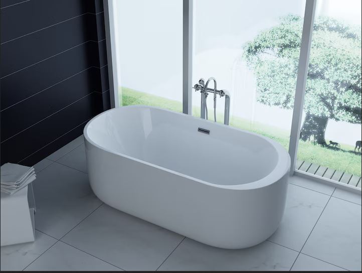 PureHaven freistehende Luxus Acryl-Badewanne 170x80 cm elegant inkl. Siphon Überlaufschutz leicht zu pflegende Oberfläche extra starker Rahmen Weiß