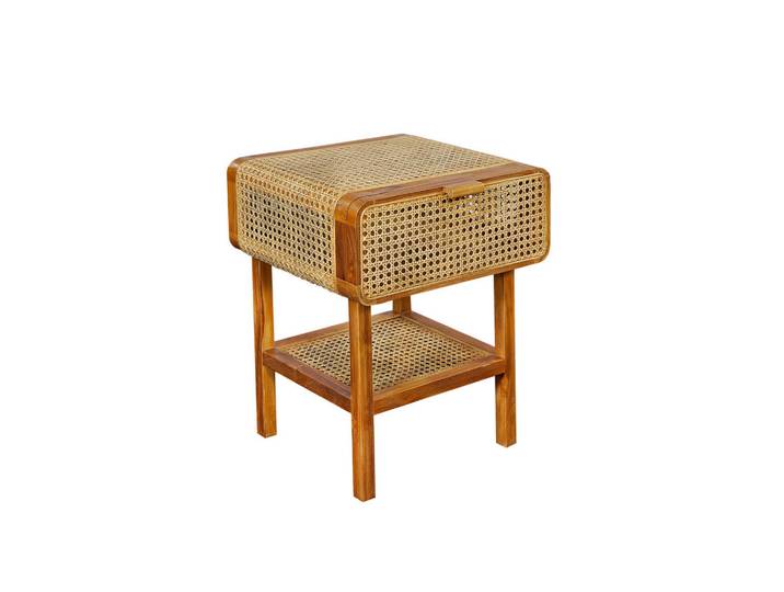 Livetastic Nachtschrank, Natur, Holz, Rattan, Teakholz,Teakholz, massiv, 48x60x45 cm, Schlafzimmer, Nachttische