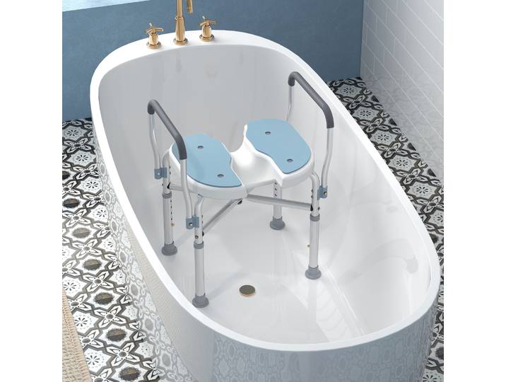 HOMCOM Chaise de Douche U Réglable Antidérapante Bleu Clair