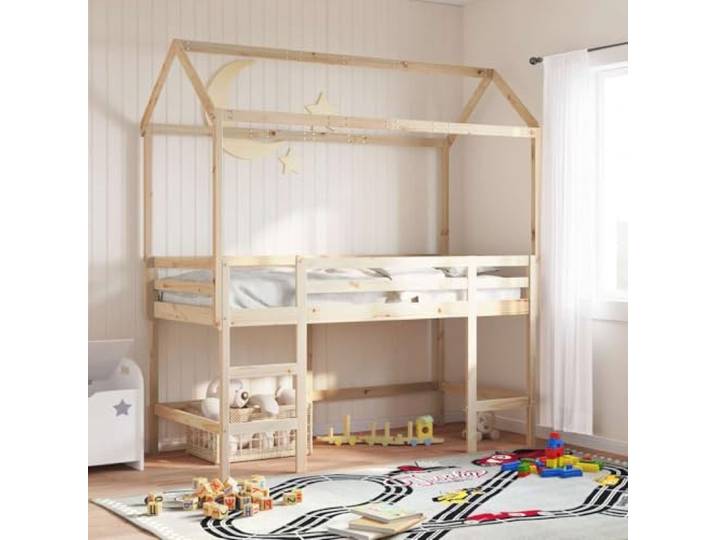ZXQVLMRS Kinderbett-Dach 217x85.5x154 cm Kiefer Massivholz Aus unbehandeltem Kiefernholz, Für kreatives Kinderzimmer-Design, Offene Seite