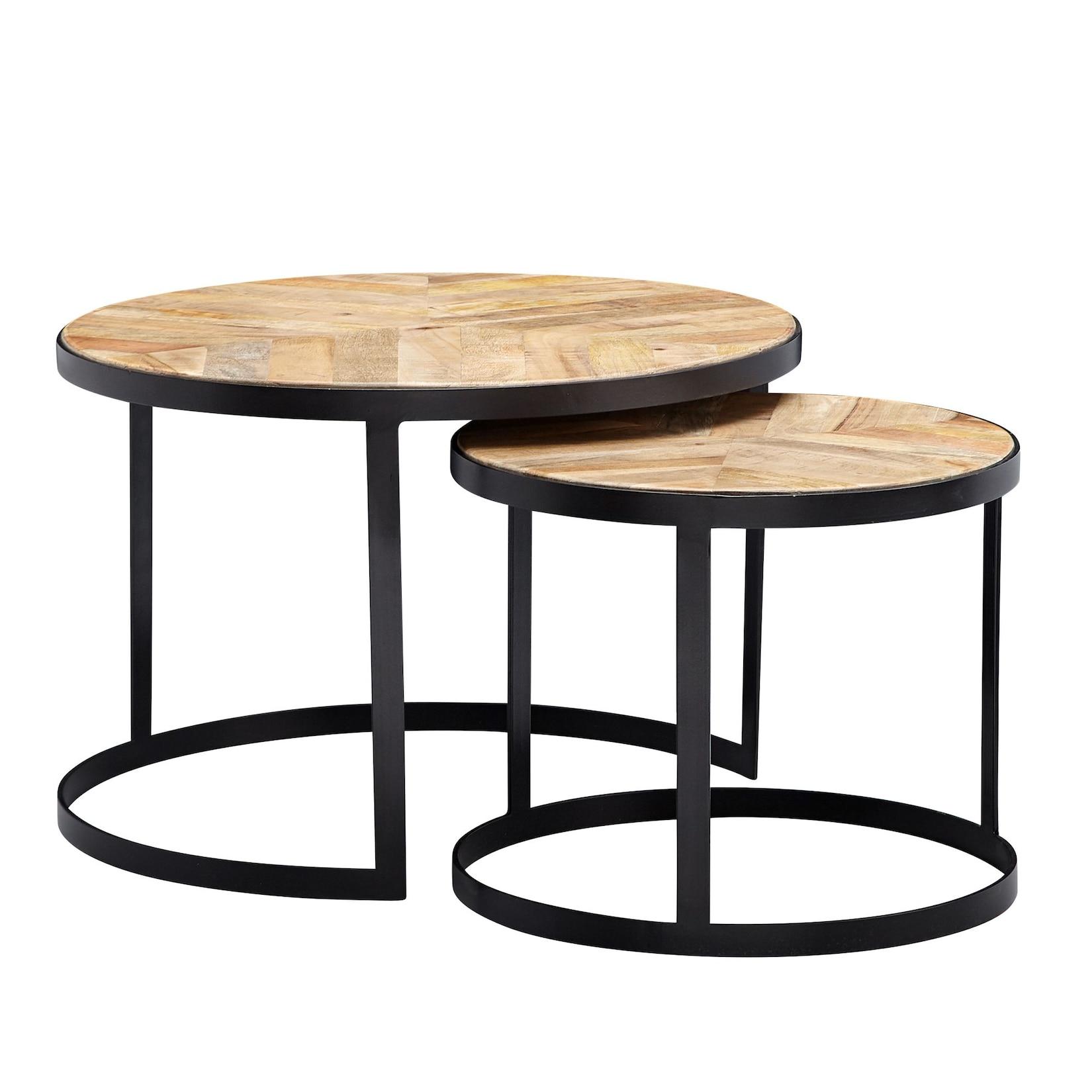 KADIMA DESIGN Couchtisch-Set ESINO: Industrie-Stil, 2 Größen, massives Holz und Metall, platzsparend, handgefertigt.